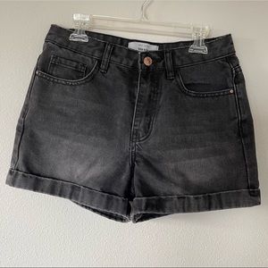 New Look hi-rise faded black denim shorts Size 4 EUC